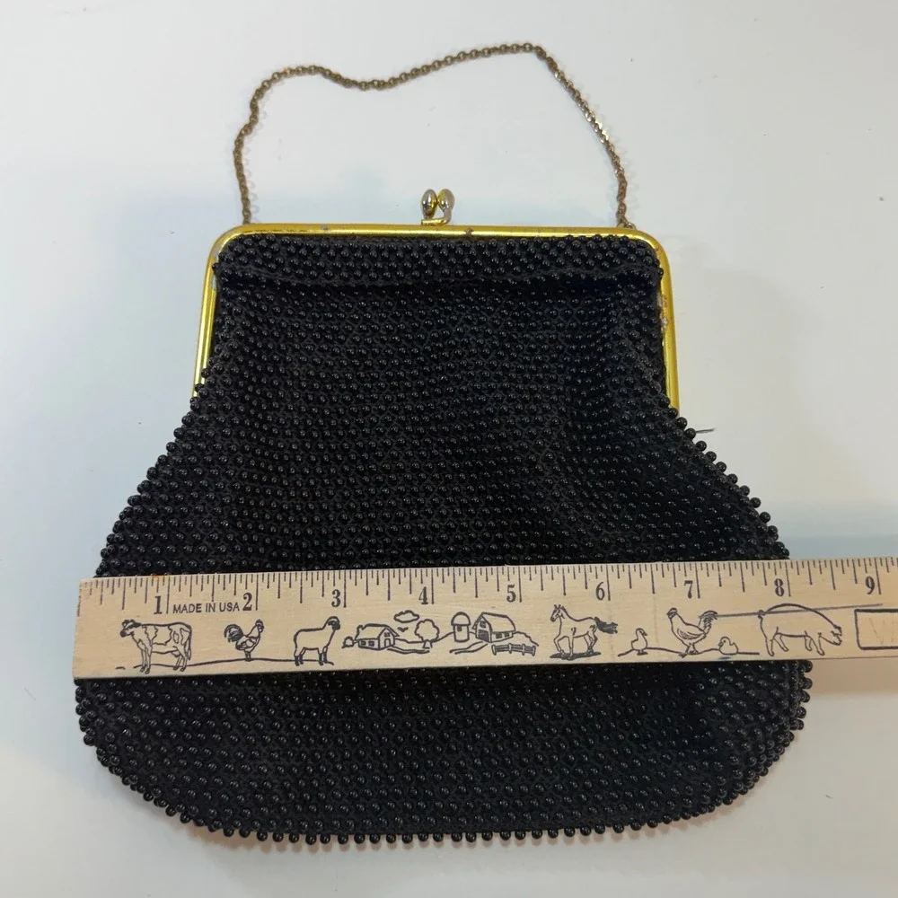 Beaded Evening Bag Small Black Vintage Kiss Lock Frame Purse Retro Glam Coquette